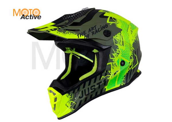 Шлем (кроссовый) JUST1 J38 MASK Hi-Vis, желтый-чёрный-хаки матовый (2021)